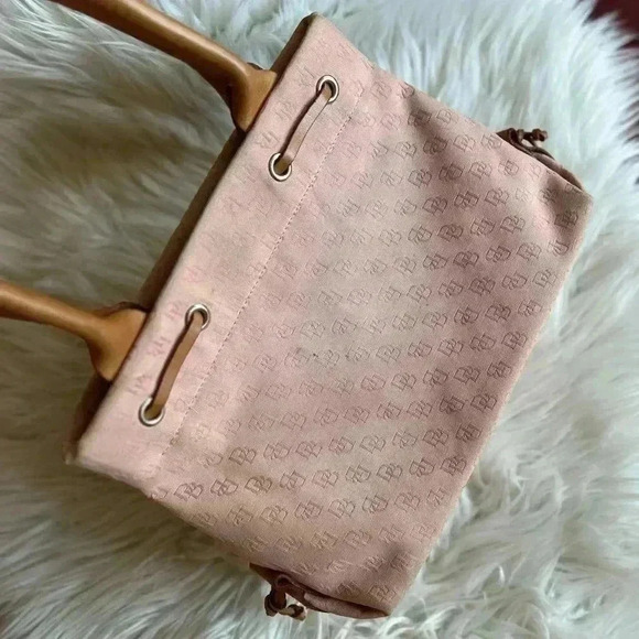 Vintage Dooney & Bourke Signature Monogram Tote Bag Pink Canvas Leather Handles - Picture 16 of 16